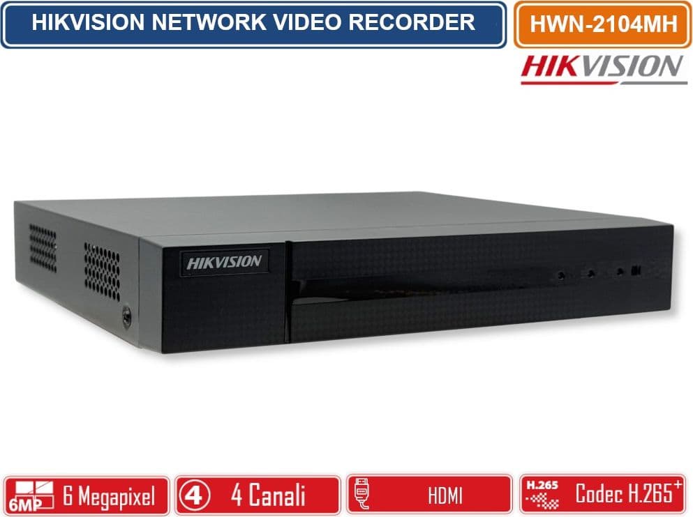 HIKVISION HWN-2104MH NVR 4 CANALI 6 MEGAPIXEL PER VIDEOSORVEGLIANZA IP H.265+ HDMI/VGA - 2