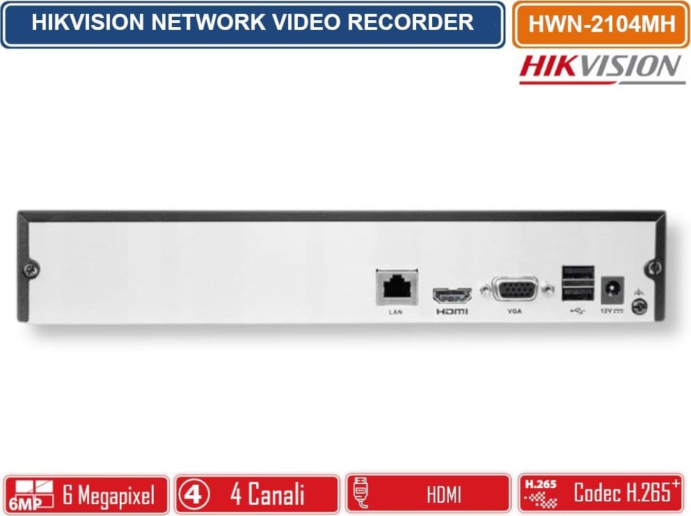 HIKVISION HWN-2104MH NVR 4 CANALI 6 MEGAPIXEL PER VIDEOSORVEGLIANZA IP H.265+ HDMI/VGA - 3