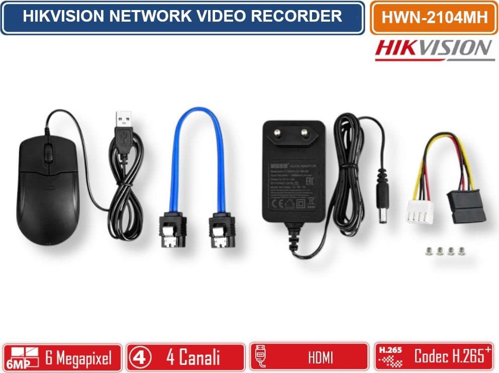 HIKVISION HWN-2104MH NVR 4 CANALI 6 MEGAPIXEL PER VIDEOSORVEGLIANZA IP H.265+ HDMI/VGA - 4