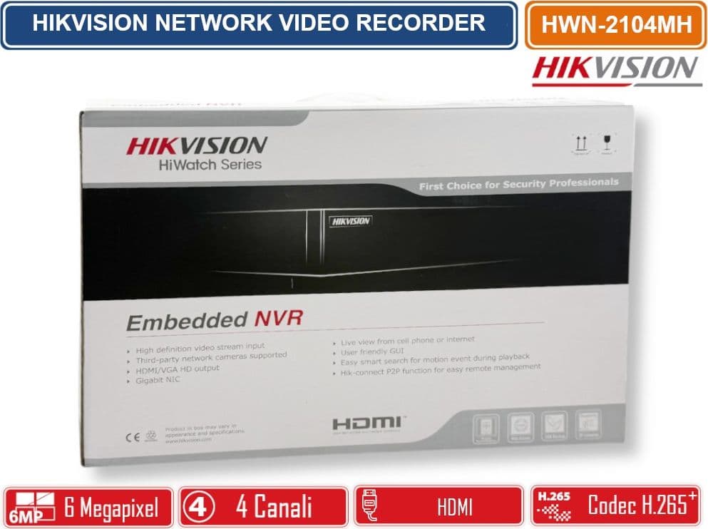 HIKVISION HWN-2104MH NVR 4 CANALI 6 MEGAPIXEL PER VIDEOSORVEGLIANZA IP H.265+ HDMI/VGA - 5