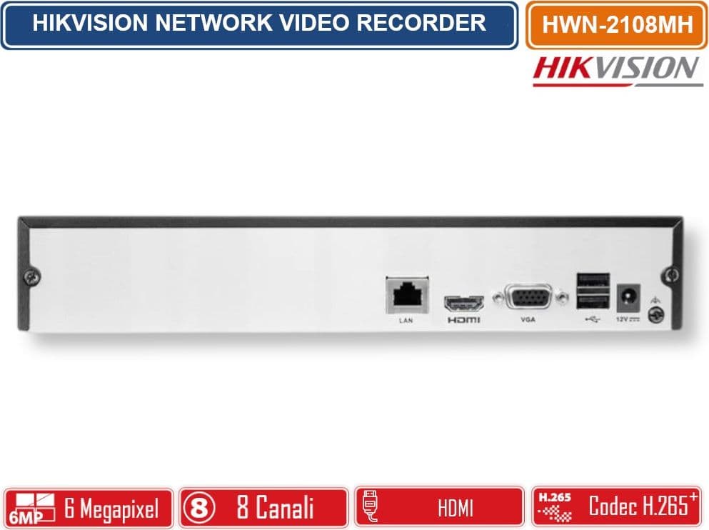 HIKVISION HWN-2108MH NVR 8 CANALI 6 MEGAPIXEL PER VIDEOSORVEGLIANZA IP H.265+ HDMI/VGA - 3