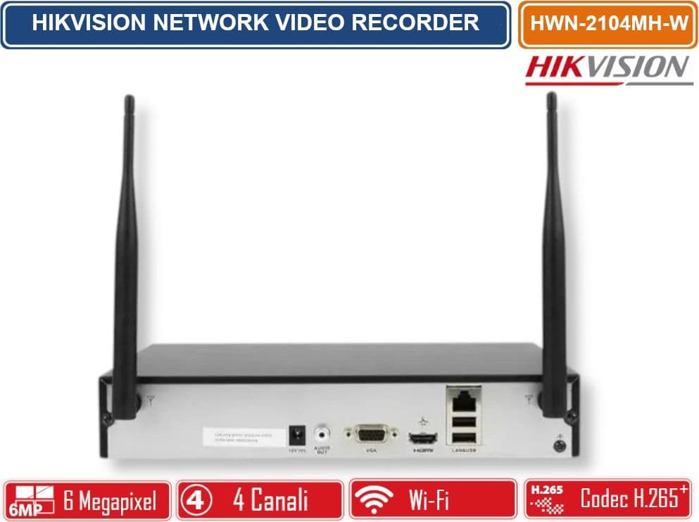HIKVISION HWN-2104MH-W NVR WI-FI 4 CANALI PER VIDEOSORVEGLIANZA IP H.265+ HDMI/VGA CONNESSIONE WIRELESS - 3