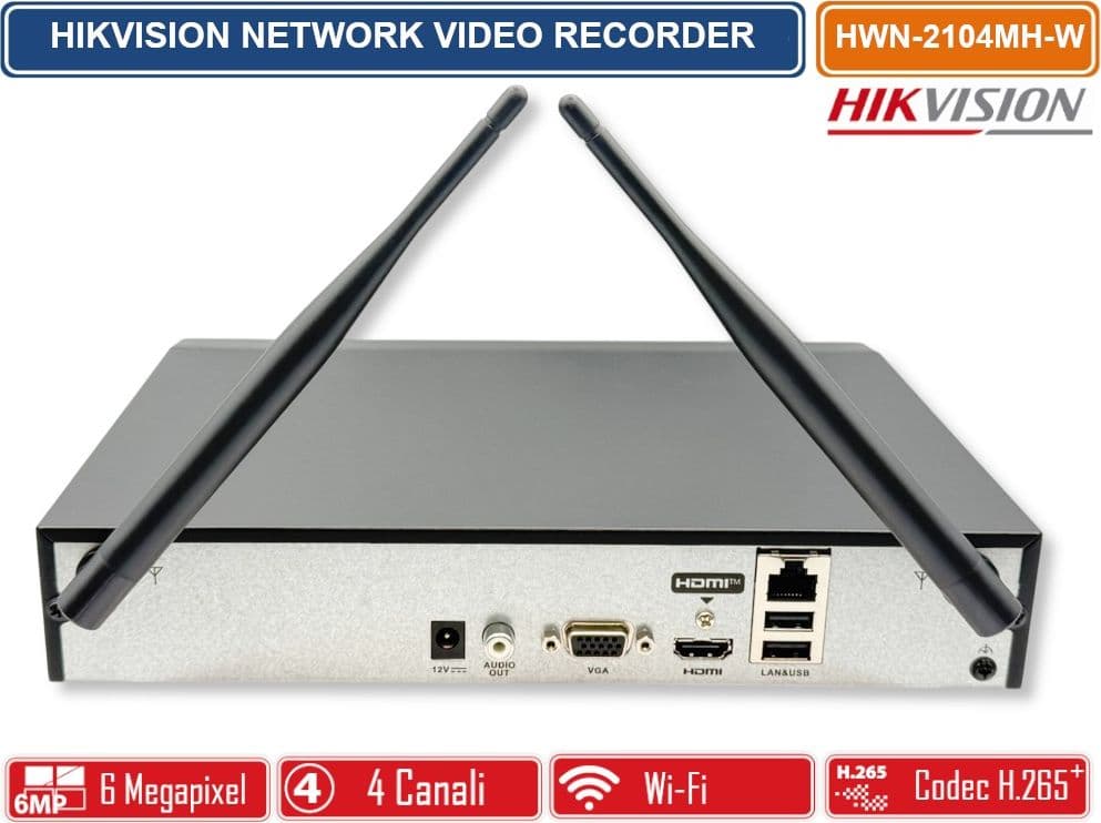 HIKVISION HWN-2104MH-W NVR WI-FI 4 CANALI PER VIDEOSORVEGLIANZA IP H.265+ HDMI/VGA CONNESSIONE WIRELESS - 4
