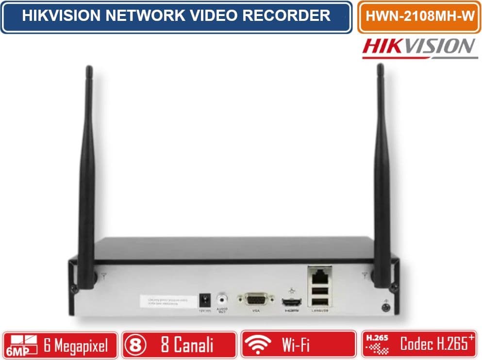 HIKVISION HWN-2108MH-W NVR WI-FI 8 CANALI PER VIDEOSORVEGLIANZA IP H.265+ HDMI/VGA CONNESSIONE WIRELESS - 3