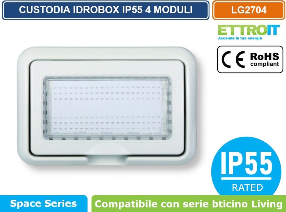 ETTROIT LG2704 PLACCA COPERTURA STAGNA 4M IDROBOX 4 MODULI GRIGIA IP55 COMPATIBILE SERIE BTICINO LIVING - 2