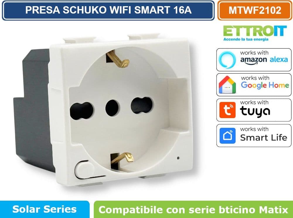 ETTROIT MTWF2102 PRESA SCHUKO WIFI SMART 16A CON CONTROLLO CONSUMI COMPATIBILE CON BTICINO MATIX APP TUYA - 2