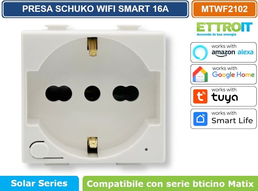 ETTROIT MTWF2102 PRESA SCHUKO WIFI SMART 16A CON CONTROLLO CONSUMI COMPATIBILE CON BTICINO MATIX APP TUYA - 3