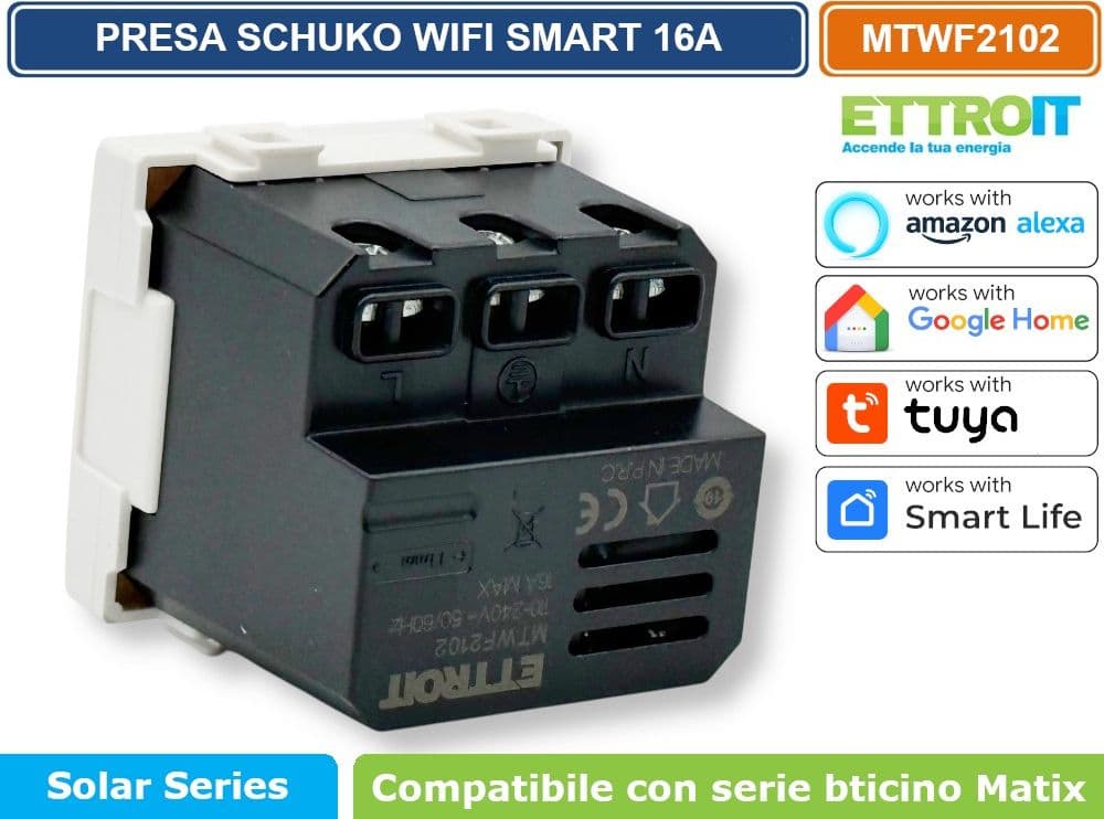 ETTROIT MTWF2102 PRESA SCHUKO WIFI SMART 16A CON CONTROLLO CONSUMI COMPATIBILE CON BTICINO MATIX APP TUYA - 4