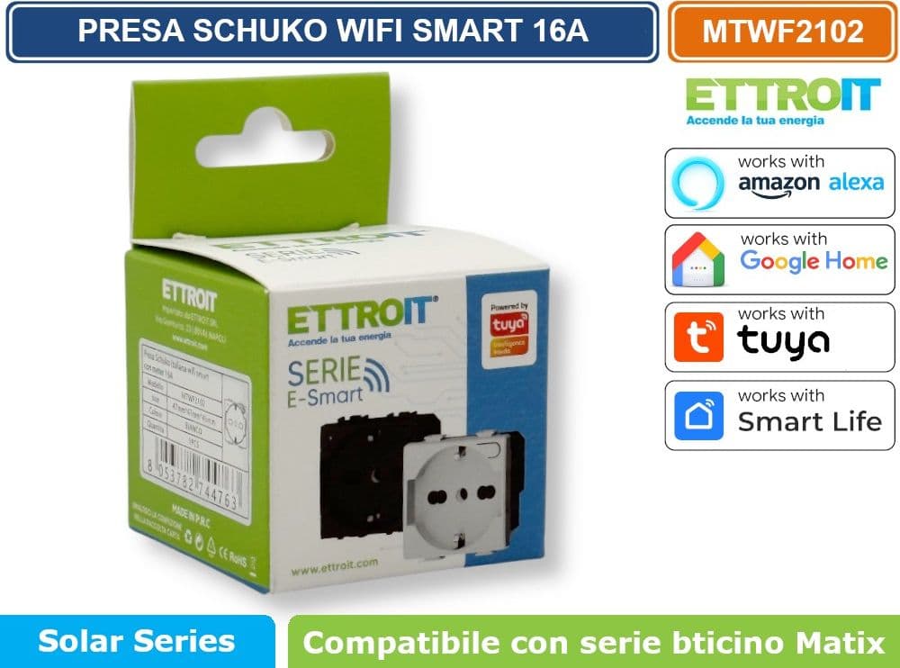 ETTROIT MTWF2102 PRESA SCHUKO WIFI SMART 16A CON CONTROLLO CONSUMI COMPATIBILE CON BTICINO MATIX APP TUYA - 5
