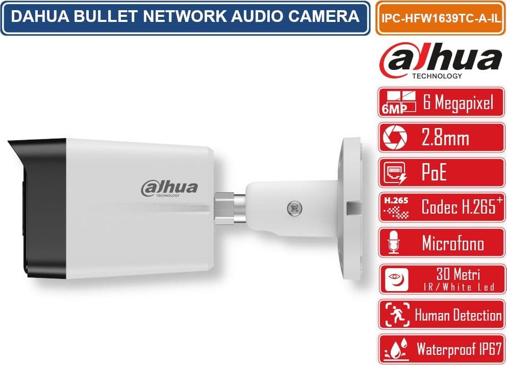 DAHUA IPC-HFW1639TCP-A-IL TELECAMERA BULLET IP NETWORK 6MP SMART DUAL LIGHT CON AUDIO E AI DAESTERNO IP67 - 3