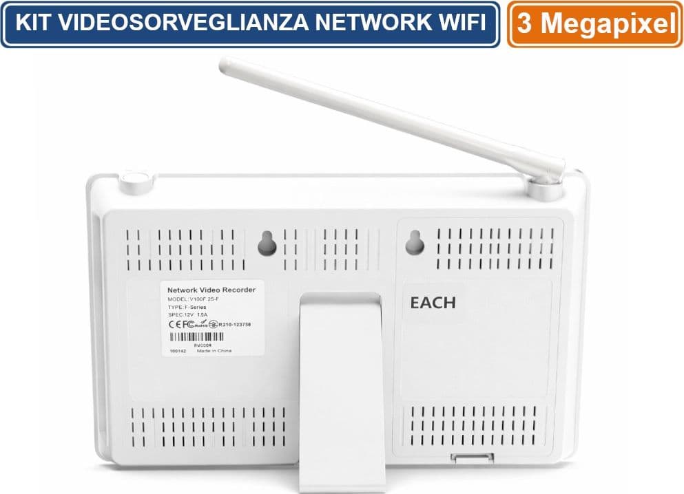 KIT VIDEOSORVEGLIANZA WIFI 4 CANALI NVR CON MONITOR 10.1" 4 TELECAMERE PTZ 3MP - 3
