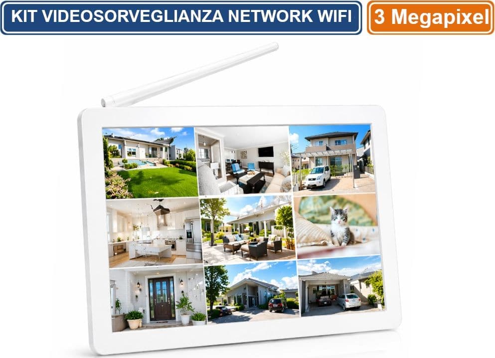 KIT VIDEOSORVEGLIANZA WIFI 8 CANALI NVR CON MONITOR 10.1" 8 TELECAMERE PTZ 3MP - 2