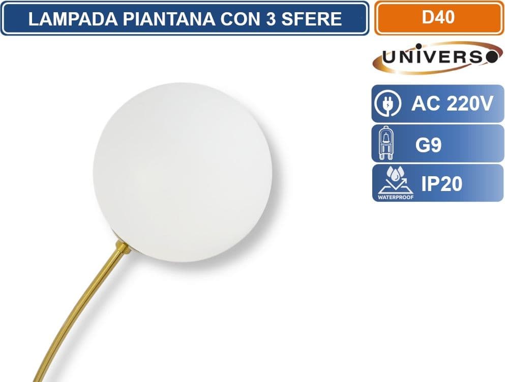 UNIVERSO D40 LAMPADA DA TERRA PIANTANA ORO CON 3 SFERE OPALINE BIANCHE  ATTACCO G9 DESIGN MODERNO ED ELEGANTE PER INTERNI - 4