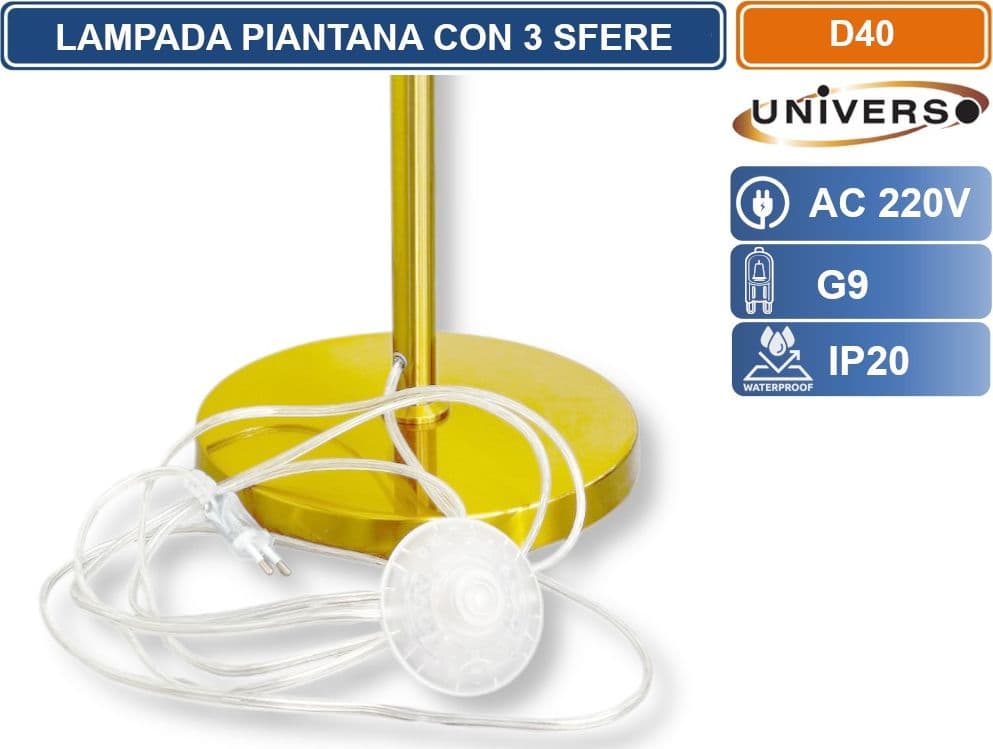UNIVERSO D40 LAMPADA DA TERRA PIANTANA ORO CON 3 SFERE OPALINE BIANCHE  ATTACCO G9 DESIGN MODERNO ED ELEGANTE PER INTERNI - 5