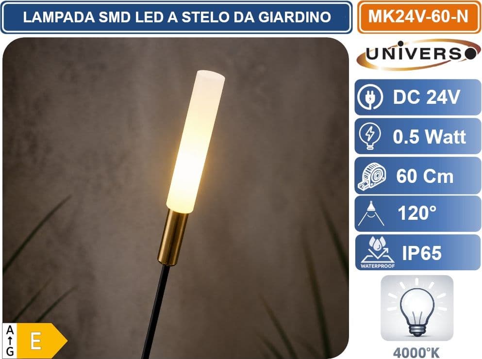 UNIVERSO MK24V-60-N LAMPADA SMD LED DA GIARDINO CON PICCHETTO DC 24V 0.5W COLORE LUCE 4000K IP65 60CM - 2