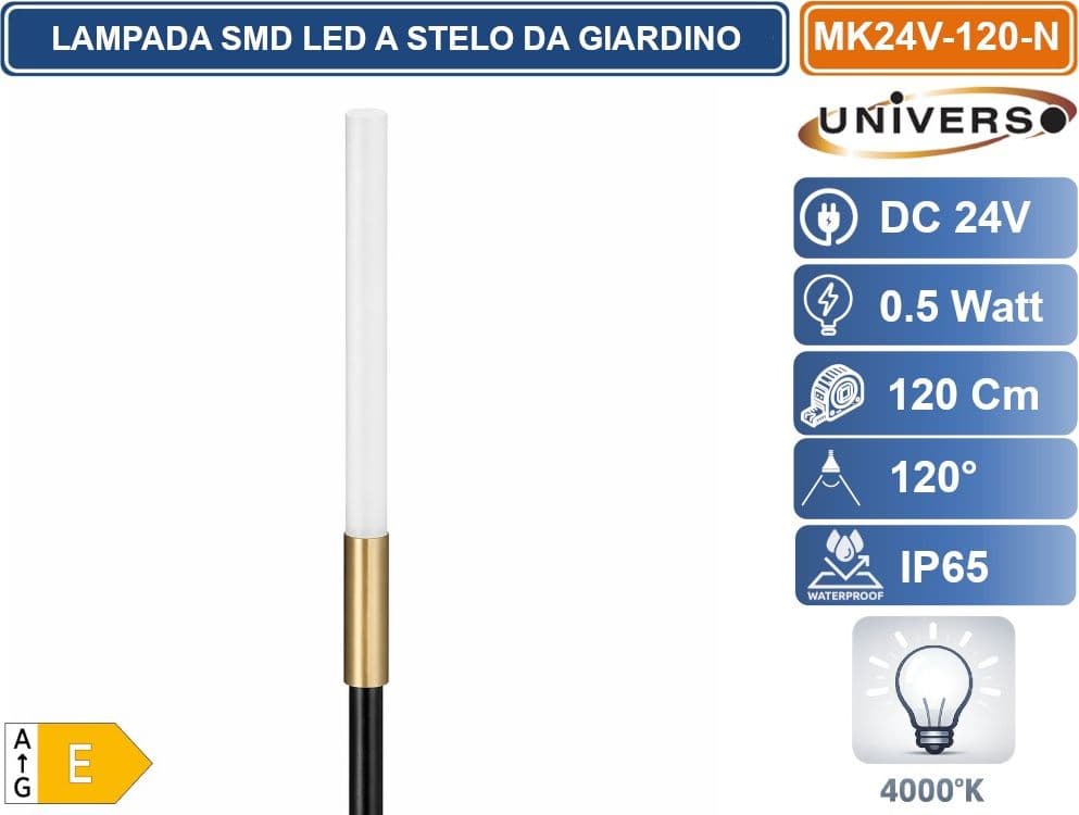 UNIVERSO MK24V-120-N LAMPADA SMD LED DA GIARDINO CON PICCHETTO DC 24V 0.5W COLORE LUCE 4000K IP65 120CM - 4