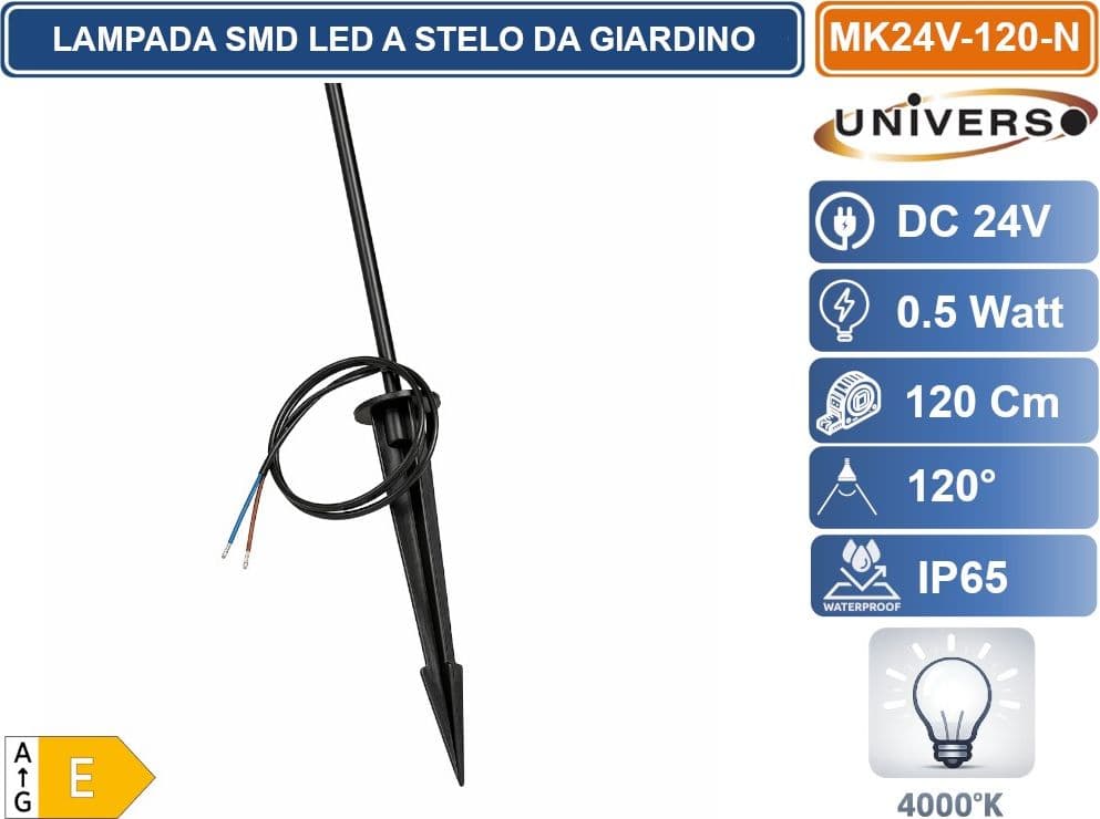 UNIVERSO MK24V-120-N LAMPADA SMD LED DA GIARDINO CON PICCHETTO DC 24V 0.5W COLORE LUCE 4000K IP65 120CM - 5