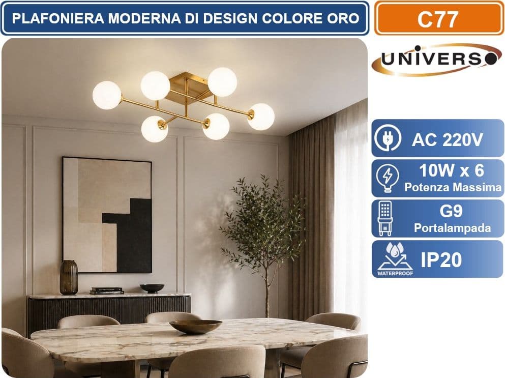 UNIVERSO C77 PLAFONIERA MODERNA 6 SFERE IN POLIETILENE PE CON ATTACCO G9 DESIGN MINIMAL ELEGANTE IP20 - 4