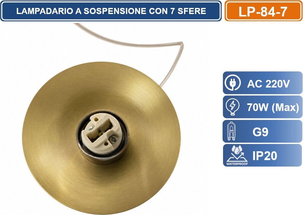 UNIVERSO LP-84-7 LAMPADARIO A SOSPENSIONE COLORE ORO CON 7 SFERE LUMINOSE BIANCHE CON ATTACCO G9 IP20 - 4