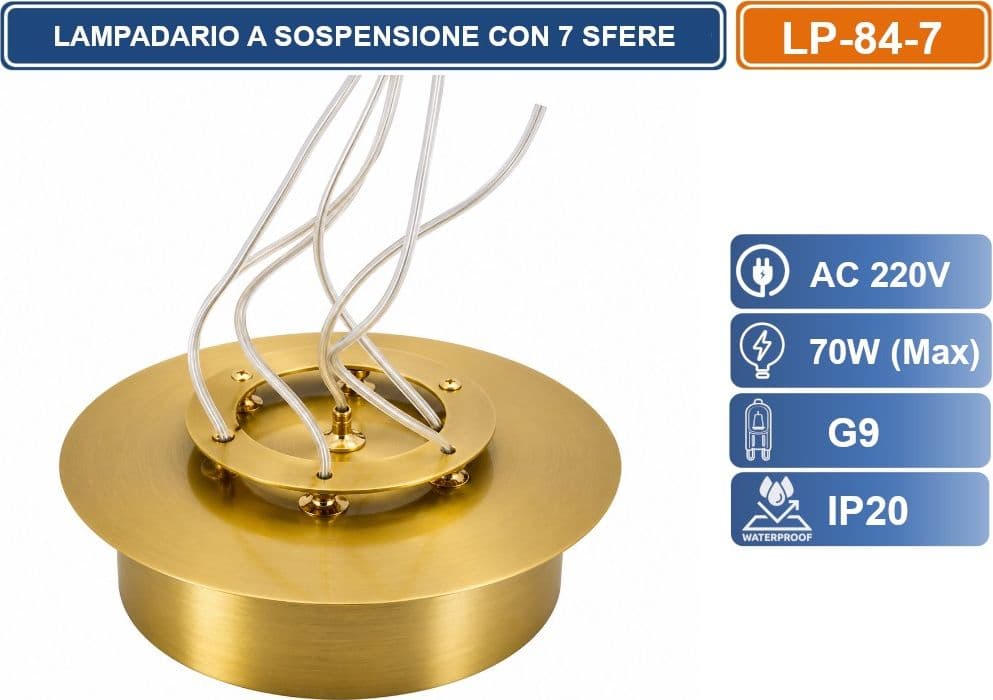 UNIVERSO LP-84-7 LAMPADARIO A SOSPENSIONE COLORE ORO CON 7 SFERE LUMINOSE BIANCHE CON ATTACCO G9 IP20 - 5