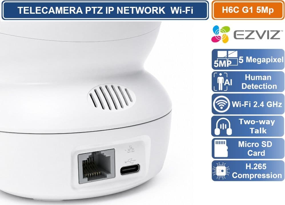 EZVIZ H6C G1 TELECAMERA NETWORK WI-FI 5MP PAN&TILT CON AUTO-TRACKING VISIONE NOTTURNA E RILEVAMENTO UMANO - 4