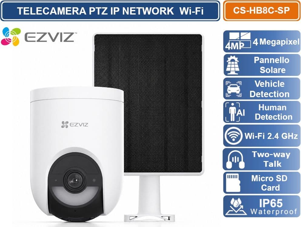 EZVIZ CS-HB8C-SPTELECAMERA IP NETWORK WIFI 2K+ CON PANNELLO SOLARE 5W BATTERIA INTEGRATA VISIONE 360° AI RILEVAMENTO PERSONE/VEICOLI VISIONE NOTTURNA A COLORI IP65 - 2