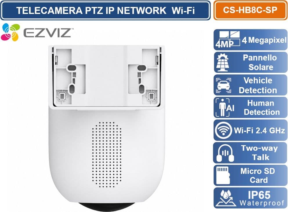 EZVIZ CS-HB8C-SPTELECAMERA IP NETWORK WIFI 2K+ CON PANNELLO SOLARE 5W BATTERIA INTEGRATA VISIONE 360° AI RILEVAMENTO PERSONE/VEICOLI VISIONE NOTTURNA A COLORI IP65 - 4