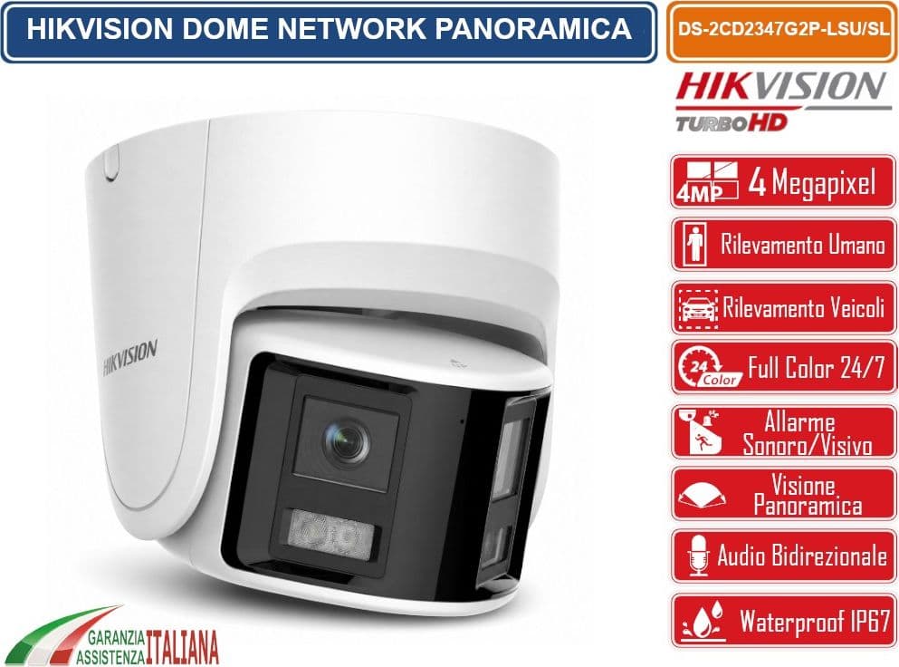 HIKVISION DS-2CD2347G2P-LSU/SL TELECAMERA IP PANORAMICA 4MP COLORVU 180° DUAL LENS CON ALLARME ATTIVO AUDIO BIDIREZIONALE WDR 130DB H.265+, IP67