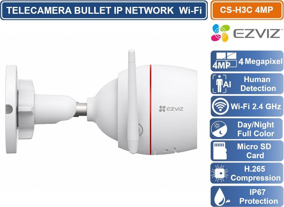 EZVIZ H3C TELECAMERA DI SICUREZZA WIFI 2K DA ESTERNO VISIONE NOTTURNA A COLORI RILEVAMENTO PERSONE CON AI DIFESA ATTIVA CON SIRENA E LUCI  AUDIO BIDIREZIONALE IP67 - 3