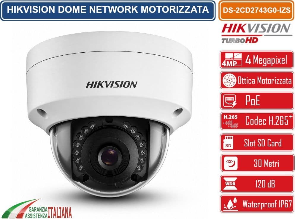 HIKVISION DS-2CD2743G0-IZS TELECAMERA DOME IP 4MP VARIFOCALE MOTORIZZATA WDR 120DB H.265+ DA ESTERNO IP66 E IK10 - 2