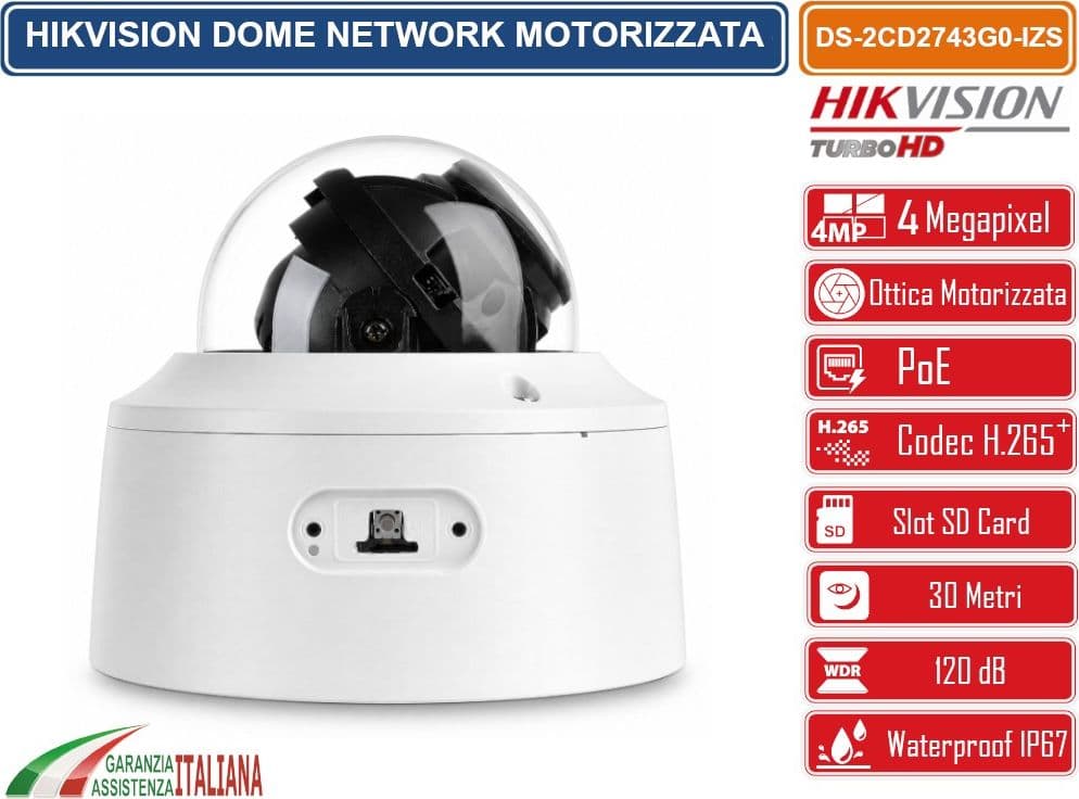 HIKVISION DS-2CD2743G0-IZS TELECAMERA DOME IP 4MP VARIFOCALE MOTORIZZATA WDR 120DB H.265+ DA ESTERNO IP66 E IK10 - 3