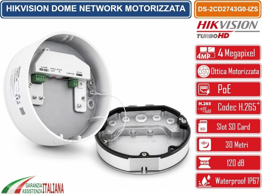 HIKVISION DS-2CD2743G0-IZS TELECAMERA DOME IP 4MP VARIFOCALE MOTORIZZATA WDR 120DB H.265+ DA ESTERNO IP66 E IK10 - 4