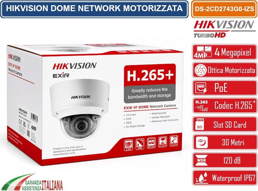 HIKVISION DS-2CD2743G0-IZS TELECAMERA DOME IP 4MP VARIFOCALE MOTORIZZATA WDR 120DB H.265+ DA ESTERNO IP66 E IK10 - 5
