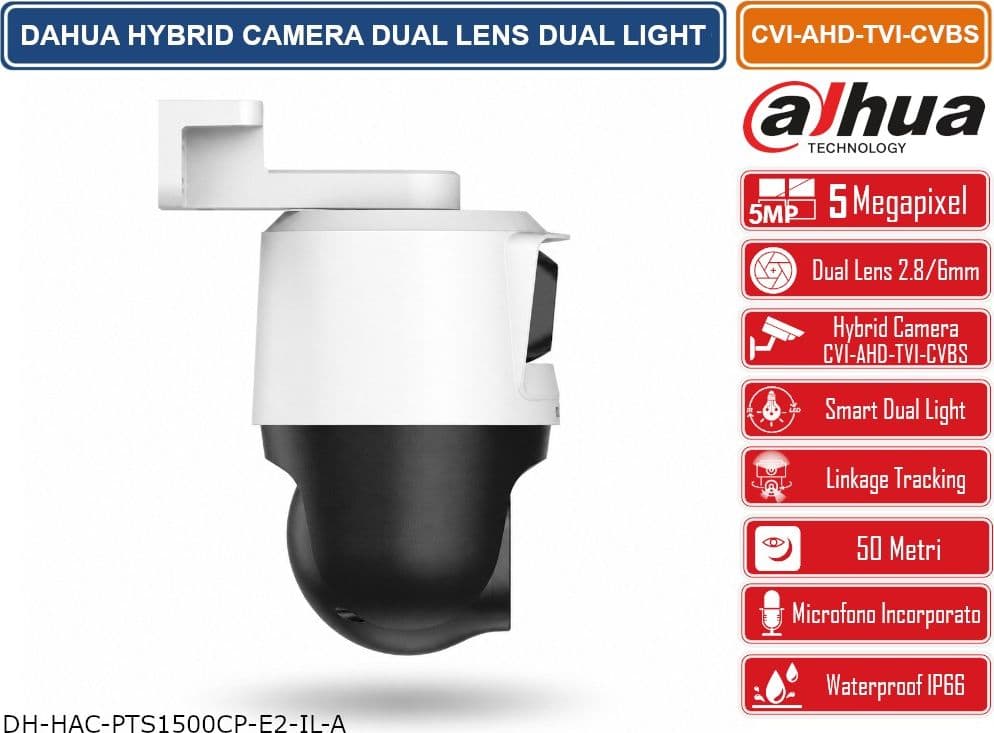 DAHUA HAC-PTS1500C-E2-IL-A TELECAMERA IBRIDA DUAL LENS 5MP SMART DUAL LIGHT DA ESTERNO CON TRACKING AUTOMATICO, IR 50M MICROFONO INTEGRATO - 3