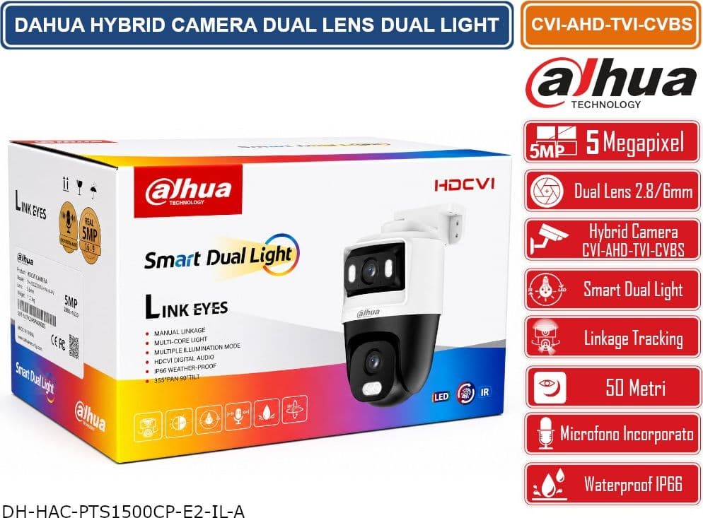 DAHUA HAC-PTS1500C-E2-IL-A TELECAMERA IBRIDA DUAL LENS 5MP SMART DUAL LIGHT DA ESTERNO CON TRACKING AUTOMATICO, IR 50M MICROFONO INTEGRATO - 4
