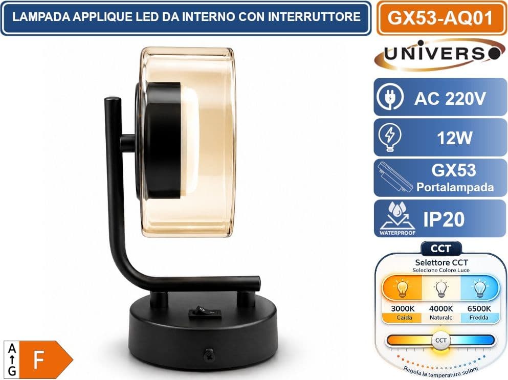UNIVERSO GX53-AQ01 LAMPADA APPLIQUE LED MODERNO A SOSPENSIONE 12W CON FUNZIONE CCT SELEZIONABILE 3000K 4000K 6500K IP20 - 2