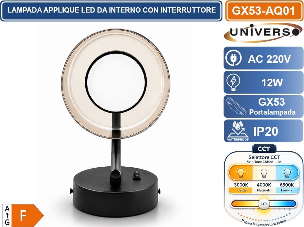 UNIVERSO GX53-AQ01 LAMPADA APPLIQUE LED MODERNO A SOSPENSIONE 12W CON FUNZIONE CCT SELEZIONABILE 3000K 4000K 6500K IP20 - 3