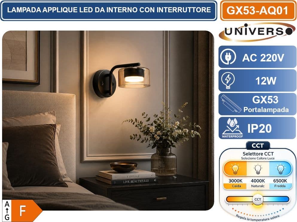 UNIVERSO GX53-AQ01 LAMPADA APPLIQUE LED MODERNO A SOSPENSIONE 12W CON FUNZIONE CCT SELEZIONABILE 3000K 4000K 6500K IP20 - 4