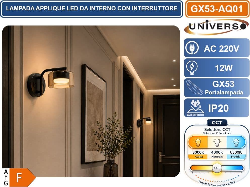 UNIVERSO GX53-AQ01 LAMPADA APPLIQUE LED MODERNO A SOSPENSIONE 12W CON FUNZIONE CCT SELEZIONABILE 3000K 4000K 6500K IP20 - 5