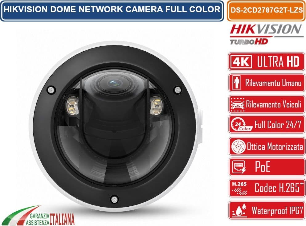 HIKVISION DS-2CD2787G2T-LZS TELECAMERA IP DOME 8MP 4K COLORVU VARIFOCALE MOTORIZZATA 2.8-12MM WDR 130DB POE IP67 IK10 AI - 3