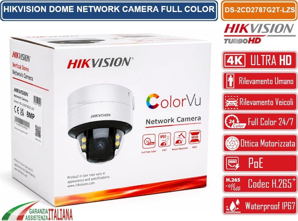 HIKVISION DS-2CD2787G2T-LZS TELECAMERA IP DOME 8MP 4K COLORVU VARIFOCALE MOTORIZZATA 2.8-12MM WDR 130DB POE IP67 IK10 AI - 4