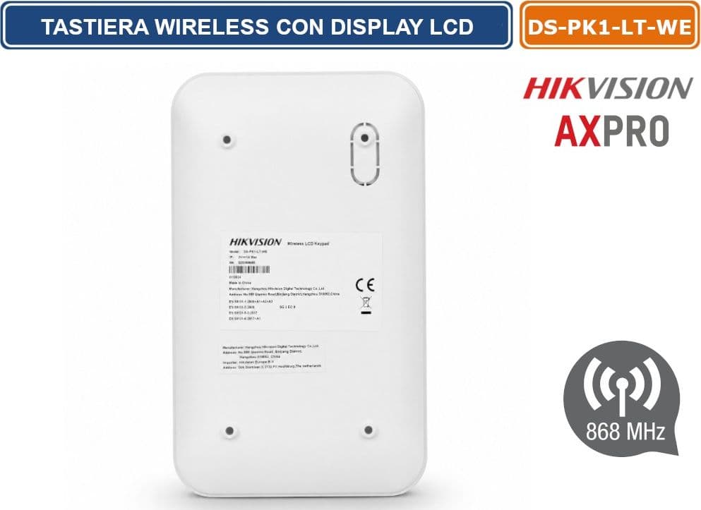 HIKVISION DS-PK1-LT-WE TASTIERA WIRELESS LCD AX PRO 868MHZ CON DISPLAY E TASTI TOUCH RETROILLUMINATI - 2