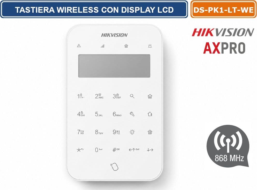 HIKVISION DS-PK1-LT-WE TASTIERA WIRELESS LCD AX PRO 868MHZ CON DISPLAY E TASTI TOUCH RETROILLUMINATI - 3