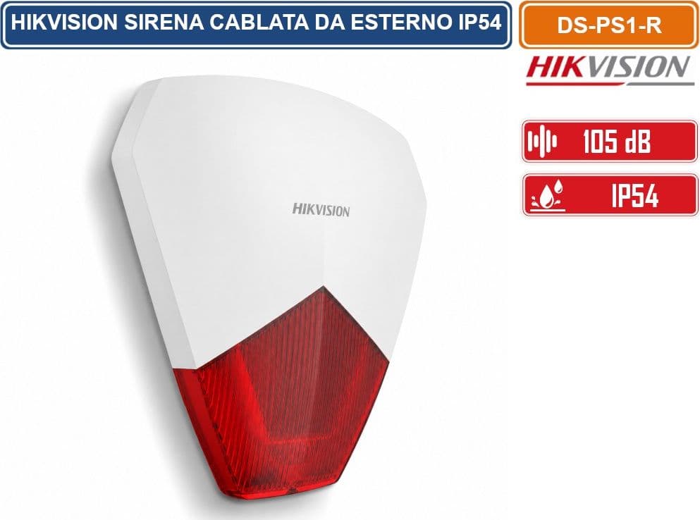 HIKVISION DS-PS1-R SIRENA FILARE DA ESTERNO 105DB LED ROSSO IP54 12V PER SISTEMI DI ALLARME - 2