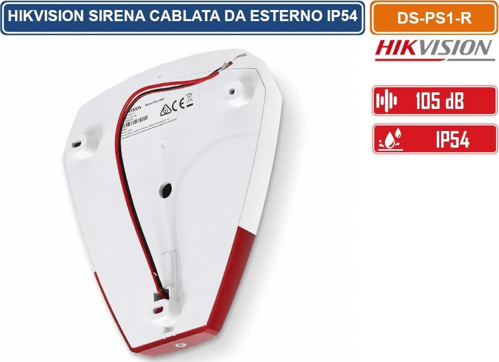 HIKVISION DS-PS1-R SIRENA FILARE DA ESTERNO 105DB LED ROSSO IP54 12V PER SISTEMI DI ALLARME - 3