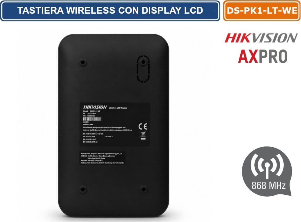 HIKVISION DS-PK1-LT-WE/BLACK TASTIERA WIRELESS LCD AX PRO 868MHZ CON DISPLAY E TASTI TOUCH RETROILLUMINATI - 3