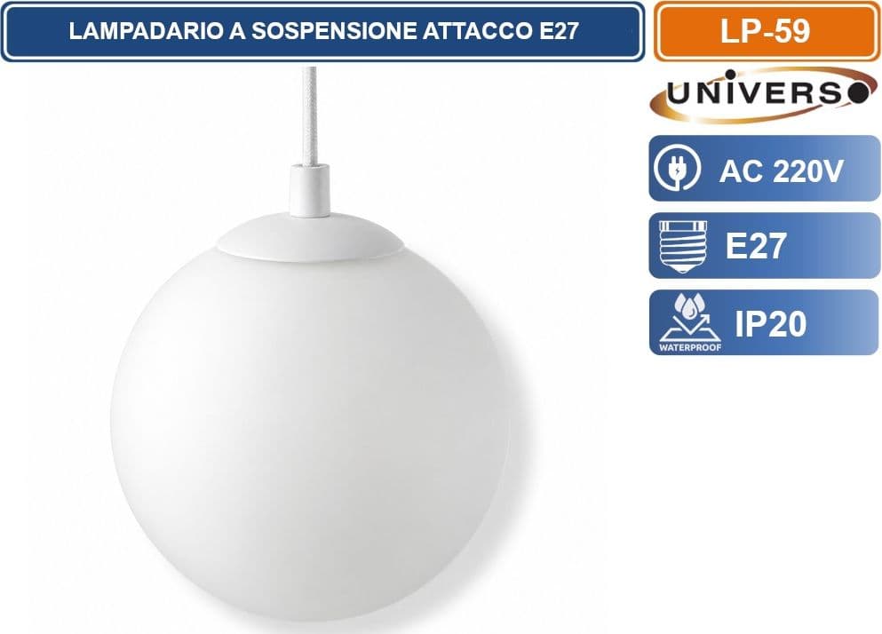 UNIVERSO LP-59 LAMPADARIO MODERNO A SOSPENSIONE BIANCO CON SFERA OPALINA Ø30 CM ATTACCO E27 - 3