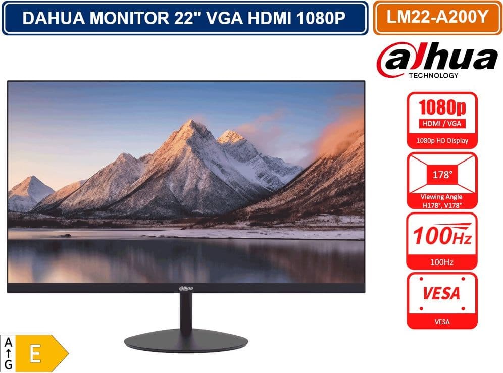 MONITOR DAHUA DHI-LM22-A200Y 21,45” FULL HD 100HZ HDMI/VGA CON CORNICE ULTRA-SOTTILE - 2