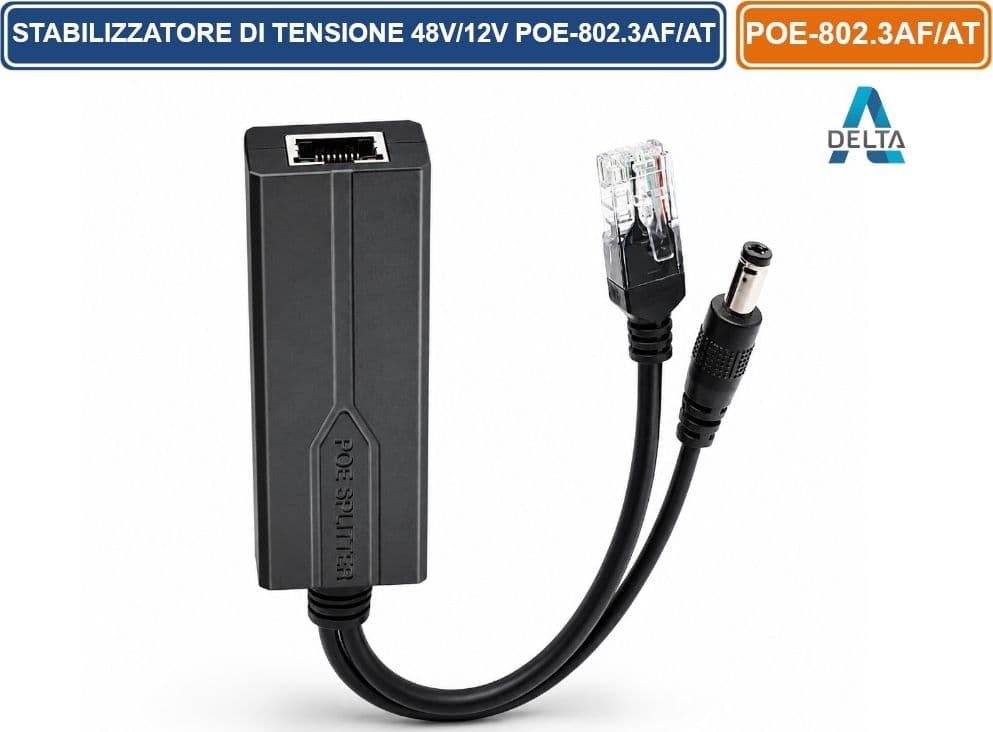 STABILIZZATORE DI TENSIONE SPLITTER POE 48V/12V DELTA NETWORK 802.3AF/AT CON USCITA RJ45 E DC 2.1/5.5MM - 3