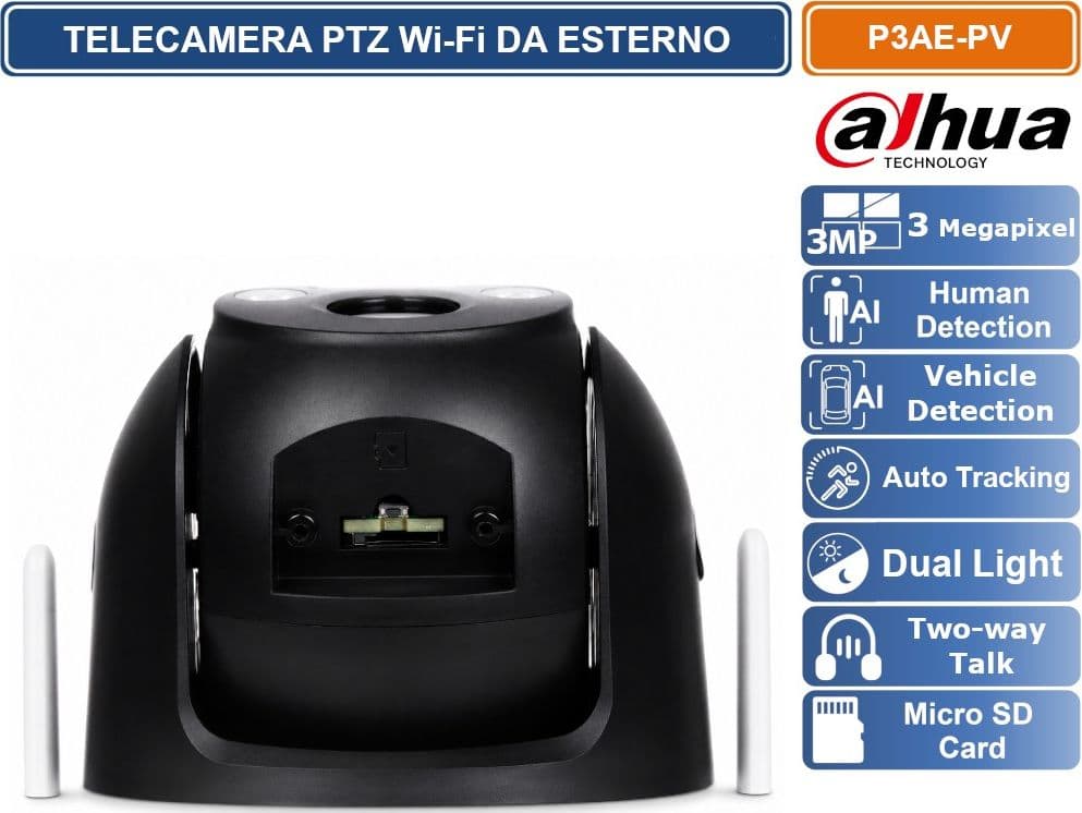 DAHUA P3AE-PV TELECAMERA IP SPEED DOME WI-FI 3MP 4MM DA ESTERNO IP66 SMART DUAL LIGHT AUDIO BIDIREZIONALE AUTO TRACKING - 4